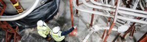 team checking pipe